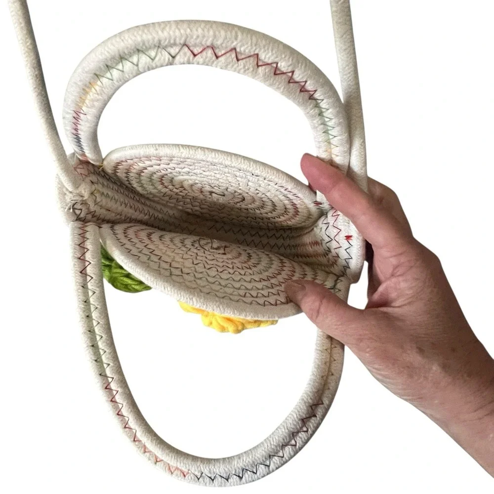 Crochet Floral Crossbody Bag Colorful Flower Boho Cottagecore Woven Open